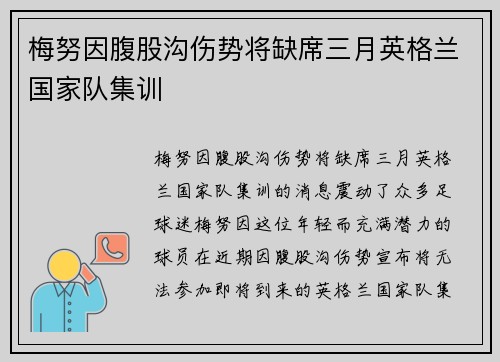 梅努因腹股沟伤势将缺席三月英格兰国家队集训 梅努因腹股沟伤势将缺席三月英格兰国家队集训